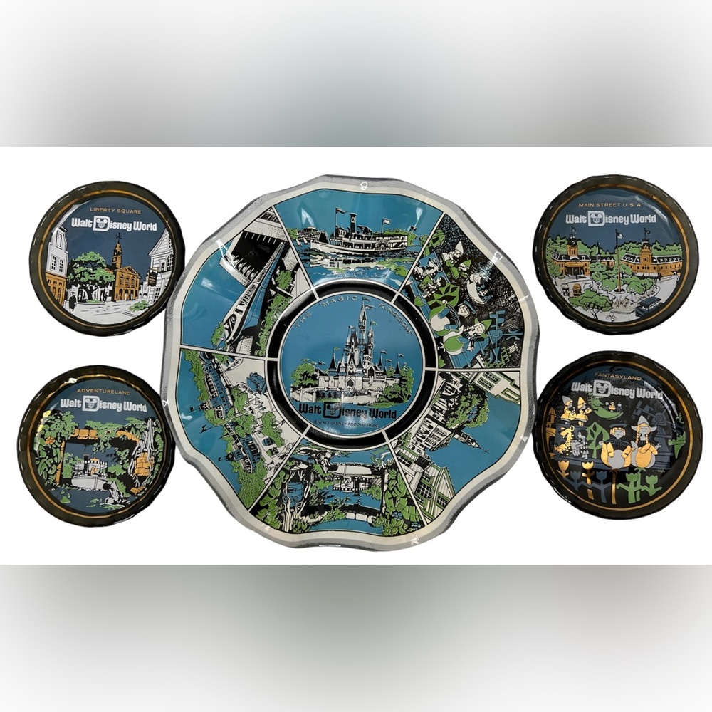 Vintage MCM Walt Disney World Glass Candy Dish Plate Bowl Memorabilia 1970s Rare